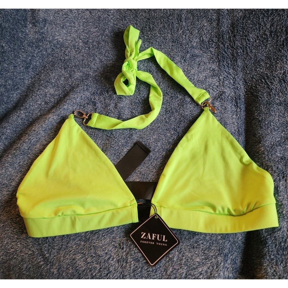 Lime Green Fashion Bikini Top with Buckle Strap. NWT. Adjustable. Very Unique!